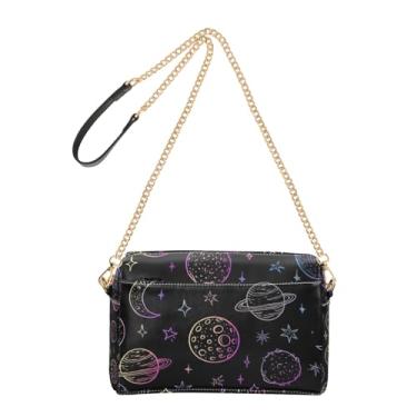 Imagem de Joitme Bolsa feminina preta neon moons bolsa tiracolo bolsa para celular bolsa de ombro de couro PU com alça de corrente
