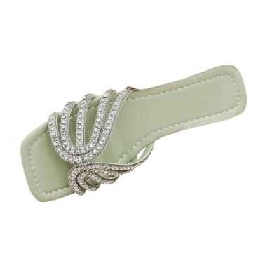 Imagem de Sandálias femininas modernas e casuais estilo verão cabeça quadrada cor sólida laço pano exterior desgaste exterior, Verde, 39