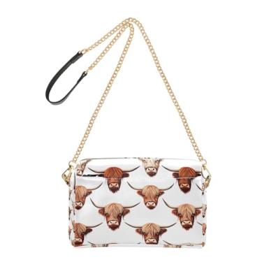 Imagem de Joitme Bolsas transversais femininas Highland Cows Chifres branco bolsa para celular bolsa de couro PU bolsa de ombro alça de corrente