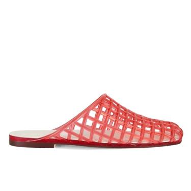 Imagem de MAIJED Sandálias femininas transparentes com bico fechado de malha vazada Jellies Mule sandálias deslizantes casuais confortáveis verão praia sandálias, Vermelho, 41