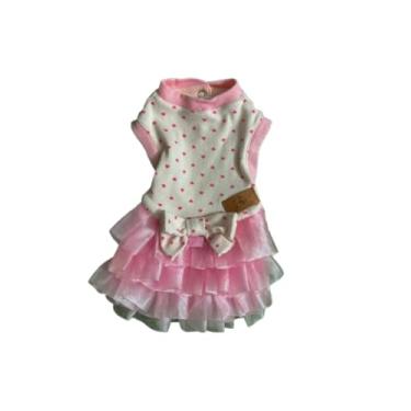 Imagem de Vestido para Cachorro de Festa com Babados Roupas Pet Femininas Elegantes em Tulle e Laço Modelos Rosa e Azul Confortável Fofo e Ideal para Fotos e Eventos (ROSA) (X-pequeno)
