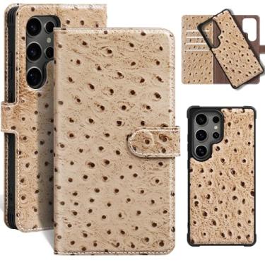 Imagem de RMAWRAD Capa de couro carteira compatível com Samsung Galaxy S23 Ultra de 6,8 polegadas, couro genuíno 2 em 1 magnético destacável à prova de choque, capa flip com compartimento para cartão, bloqueio