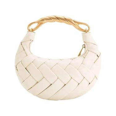 Imagem de AMSOH Sacolas vazadas para mulheres, bolsas e bolsas de designer de luxo em tecido sintético casual feito à mão, ombro pequeno, Branco, One Size