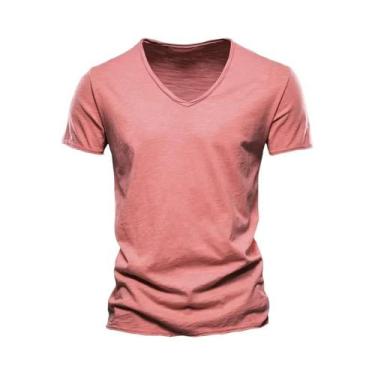 Imagem de Camiseta Masculina Slim Fit De Algodão Com Decote Em V, Design Fashion