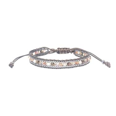Imagem de Pulseira feminina Boho feita à mão com contas de cristal, pulseira trançada ajustável, joia casual minimalista para presente, Medium, Cristal Metal Poliéster, não