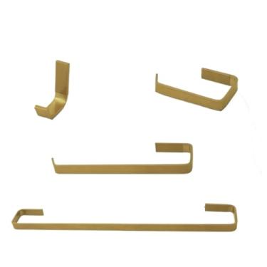 Imagem de Kit Acessórios Banheiro Conjunto Quadrado 5 Peças Dourado Fosco Dois Cabides Metal
