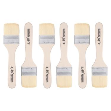 Imagem de HARFINGTON 6 pincéis de pintura de lascas grossas duplas de 5 cm com cabo de madeira para pintura de arte faça você mesmo, móveis, cercas, deck, parede, porta, branco, branco
