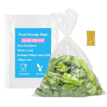 Imagem de Sacos de poliéster transparentes e abertos, 100 unidades de sacos de armazenamento de alimentos com 100 peças de laços torcidos, saco plástico de 1,1 mil para embalagem, armazenamento de alimentos