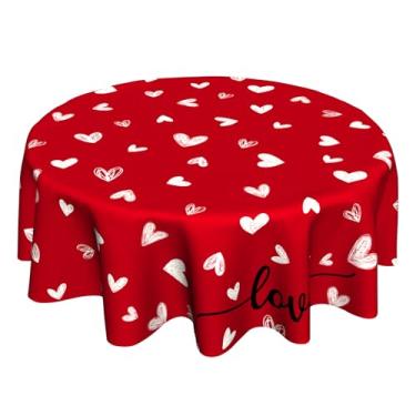 Imagem de VentuCoven Toalha de mesa redonda de 152 cm para dia dos namorados, toalha de mesa de coração, primavera amor, toalhas de mesa para cozinha, decoração de jantar, férias