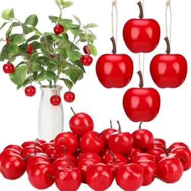 Imagem de Bucherry Kit de enfeite de maçã falsa de volta às aulas com barbante de juta natural 3D, decoração de árvore de maçã vermelha, frutas artificiais vermelhas, mesa de Natal, centro de mesa, bem-vindo