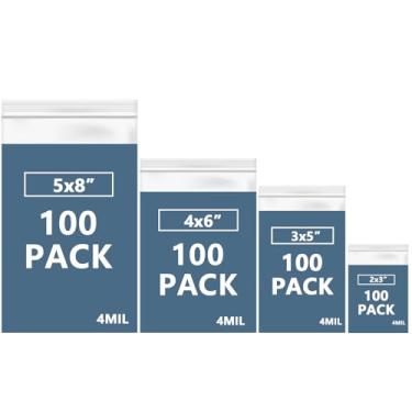 Imagem de Sacos pequenos com zíper tamanhos variados, 5 x 7,6 cm (100), 7,6 cm x 12,7 cm (100), 10 cm x 15 cm (100), 12,7 cm x 20,3 cm (100), 4 mil sacos de armazenamento de plástico resistente, 400 peças de