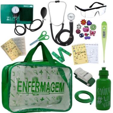 Imagem de Kit Enfermagem Transparente Academico Aparelho Pressao Bolsa Estetocóp