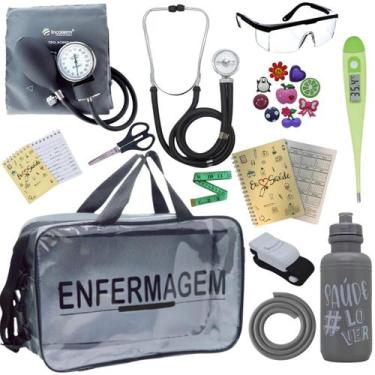 Imagem de Kit Enfermagem Transparente Academico Aparelho Pressao Bolsa Estetocóp
