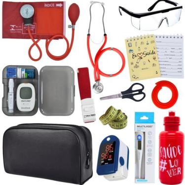 Imagem de Kit Enfermagem Estágio Aparelho Pressão Estetoscópio Medidor Glicose C