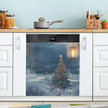 Imagem de xigua Linda capa magnética para lava-louças, árvore de Natal, adesivos magnéticos decorativos antiarranhões para painel de geladeira e lava-louças, decoração personalizada de cozinha doméstica 58 x 66