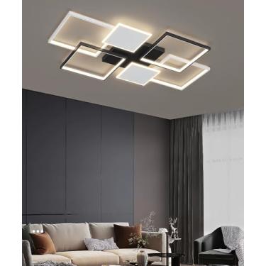 Imagem de Luminária de teto LED regulável com controle remoto, moderna, quadrada, preta e branca, dupla, criativa, para sala de estar, sala de jantar, quarto de hóspedes, escritório, quarto infantil (