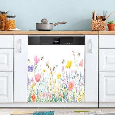 Imagem de SEHANY Capa magnética colorida de campo silvestre para lava-louças, adesivos magnéticos decorativos antiarranhões para painel de geladeira e lava-louças, decoração de flores de fazenda de cozinha