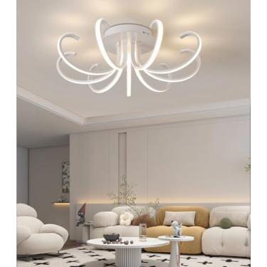 Imagem de Luminária de teto LED dimerizável com controle remoto 72W, design moderno para sala de estar, quarto, cozinha, escritório ou bar, estilo lustre (Branco, 75cm)