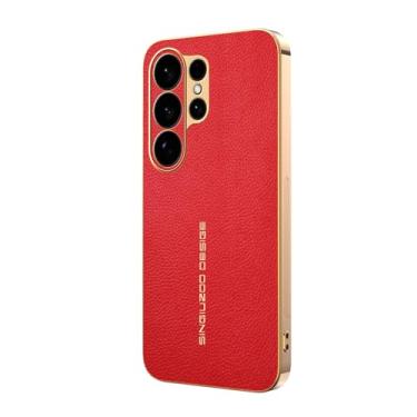 Imagem de POYUFRG Capa fina para Samsung Galaxy S26 Ultra/S26 Plus/S26, capa de couro com estampa de lichia galvanizada de luxo com capa de proteção para câmera, vermelha, S26 Plus