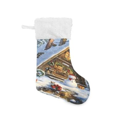 Imagem de Wassud Meias de Natal fofas de boneco de neve e casa meias de Natal grandes de 45,7 cm com punho branco pendurado decoração de férias pacote com 2