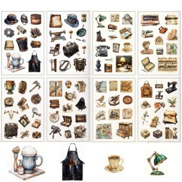 Imagem de 8 folhas 99 peças de adesivos vintage marrom para álbuns, PET transparente, retrô, efêmera, material de scrapbook, suprimentos, decalques, vinil, impermeável, para adultos, planejador, diário