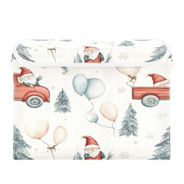 Imagem de SEHANY Linda caixa de armazenamento de Papai Noel de Natal com tampas e alças, organizador de cestas de armazenamento de tecido dobrável, caixas de armazenamento de cubos grandes para roupas, cobertor