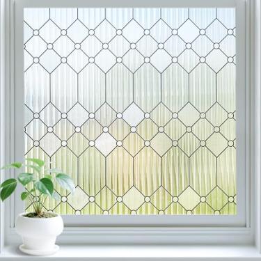 Imagem de SUNBABY Película de privacidade para janela de vidro reeded, película decorativa de vidro fosco para banheiro e porta da frente, coberturas de janela com aderência estática 3D para dia e noite com