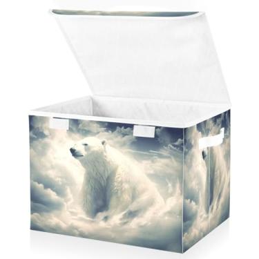 Imagem de Blueangle Caixotes de armazenamento de pintura de ursos polares com tampas, 42 x 32 x 30 cm, grande cesta organizadora dobrável para decoração de escritório e armário (170)