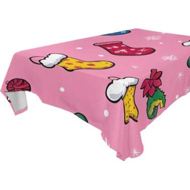 Imagem de Blueangle Toalha de mesa de meias de Natal – Toalha de mesa retangular de poliéster impermeável e resistente a manchas para ambientes internos e externos, 152 x 304 cm (182)