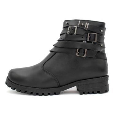Imagem de Bota Feminina Coturno Tratorado Preto Couro DIfranca - 9028, 35