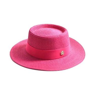 Imagem de Chapéu De Sol De Palha Feminino De Verão Com Aba Reta E Laço, Boné De 