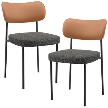 Imagem de Kit 02 Cadeiras Decorativa Estofada Para Sala De Jantar Melina L02 Couríssimo Mocca Linho Mescla Chumbo - Lyam Decor