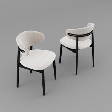 Imagem de Conjunto de 2 cadeiras de jantar modernas de madeira maciça com encosto curvo, assento estofado ergonômico, pernas de madeira natural com almofada de pé antiderrapante ajustável (K-preto, conjunto de