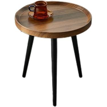 Imagem de Mesa Lateral Mdf 40/50/60cm Escritório Metal Tripé Mesa Lateral Bandeja Redonda Bandeja Removível Outdoor & Indoor Bebida Lanche Mesa De Café Mesa De Telefone, Brown-b, 60 * 48CM