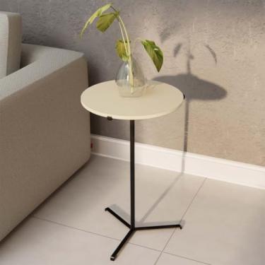 Imagem de Mesa de canto lateral desmontável minimalista decorativa apoio sofá sala mesinha 60cm redonda (Off white)