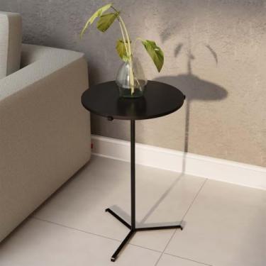 Imagem de Mesa de canto lateral desmontável minimalista decorativa apoio sofá sala mesinha 60cm redonda (Preto)