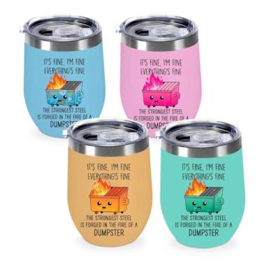 Imagem de XFN Copo de vinho isolado de 340 g com tampa, recipiente de lixo engraçado em fogo de aço inoxidável para viagem, caneca de viagem a vácuo de parede dupla sem haste para café e vinho, presentes