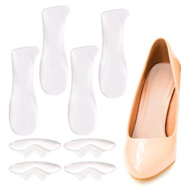 Imagem de Fukaisu 8 Conjunto de Palmilhas para Salto Alto Feminino, 4 Inserções de Gel Redistribuição Peso e 4 Protetores Calcanhar Conforto Suporte Almofadas Autoadesivas para Sandálias Rasteiras (Tamanho Pequeno)