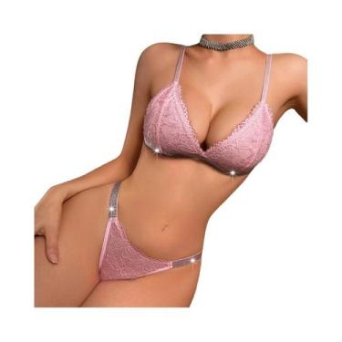 Imagem de Conjunto De Lingerie Sexy Em Renda Vermelha Para Mulheres, G-string E 