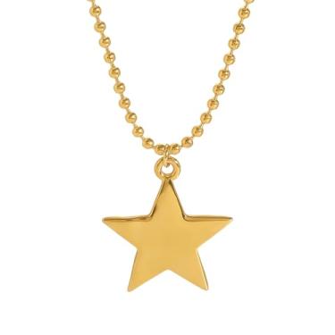 Imagem de Colar gargantilha de estrela de ouro 18 k para mulheres, pingente de estrela de aço inoxidável, minimalista, moderno, ajustável, colar de corrente de contas, hipoalergênico, joia moderna para sua