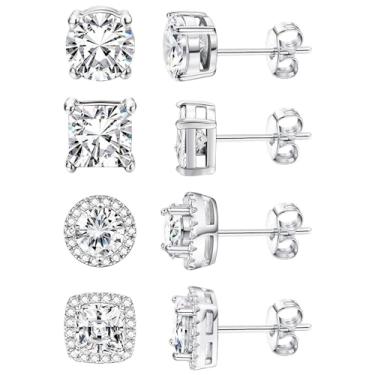 Imagem de 5/6 pares de brincos femininos, conjunto de brincos de zircônia cúbica, brincos de zircônia cúbica, hipoalergênicos de aço inoxidável para mulheres, sem níquel e sem alergia, brincos de pino plano,