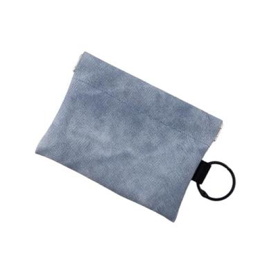 Imagem de Bolsa de moedas com textura de jeans com chaveiro – carteira de cartão de poliuretano de grande capacidade e porta-identidade, carteira com fecho elástico, Azul claro