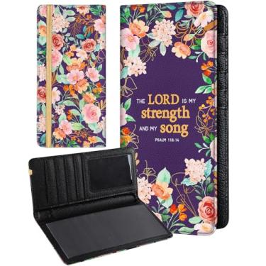 Imagem de Slohif Capa feminina para talão de cheques pessoais duplicados - porta-carteira para livro de cheques, flores pretas, lágrima lateral superior, Flores rosa