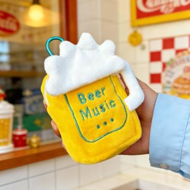 Imagem de Linda bolsa de chaveiro de pelúcia de desenho animado, pingente 3D bordado com fecho de trava, bolsa com zíper para moedas, fones de ouvido, batom, Cerveja