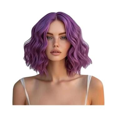 Imagem de Peruca Curta Ondulada Feminina Com Parte Central, Cabelo Sintético Res