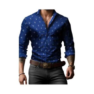 Imagem de Camisa Masculina De Manga Longa Com Estampa Xadrez Oversized, Botão Fr