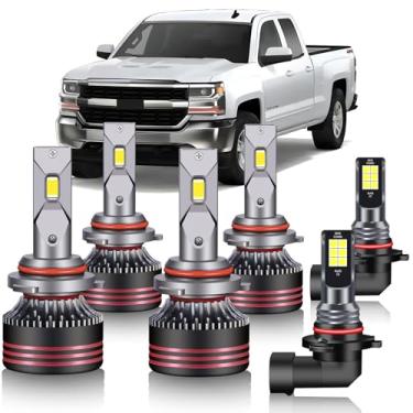 Imagem de Saburcum Serve para Chevy Silverado 2003-2006 1500 2500 HD 3500 lâmpadas de farol alto/baixo e conjunto de faróis de neblina, 6000K branco 80000LM 8000% super brilhante 2003 2004 2005 2006 lâmpada