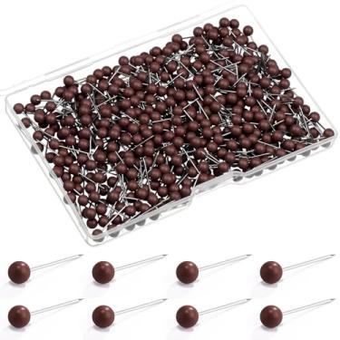 Imagem de WILLBOND Pacote com 500 alfinetes de mapa tachinhas pequenas de cabeça redonda tachas de polegar para fotos de viagem, quadro de avisos, parede, artesanato, escola, escritório, casa (marrom, 1/6