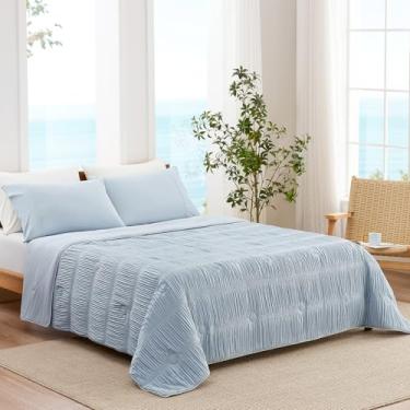 Imagem de Snuggle Sac Edredom refrescante tamanho solteiro – Q-Max 0,43 cobertor listrado refrescante para dormir quente e suores noturnos, cobertor de verão leve e respirável, reversível de seda dupla face