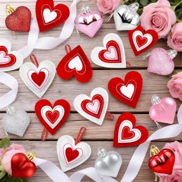 Imagem de 55 peças de enfeites de pendurar em forma de coração dos namorados - decoração de pendurar em feltro de coração vermelho rosa para árvore de Natal, romântico, dia dos namorados, casamento, aniversário